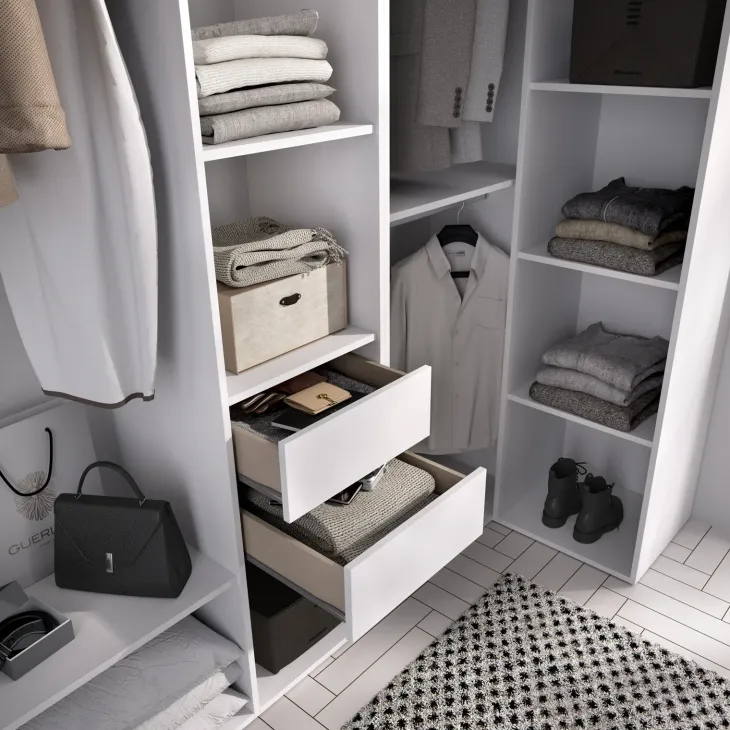 Cabina armadio angolare 183x205h cm con cassetti bianco rovere Vixa