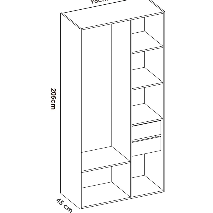 Cabina armadio angolare 183x205h cm con cassetti bianco rovere Vixa