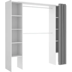 Cabina armadio 180x205h cm allungabile moderno aperto con tenda bianco Simpli