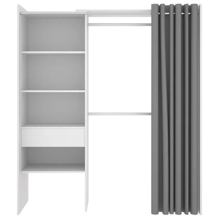Cabina armadio 160x205h cm allungabile moderno aperto con tenda bianco Gover
