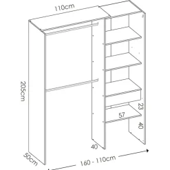 Cabina armadio 160x205h cm allungabile moderno aperto con tenda bianco Gover