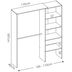 Cabina armadio 160x187h cm allungabile reversibile moderno aperto bianco Mobik