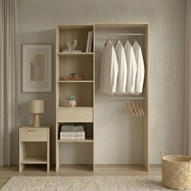 Cabina armadio 160x187h cm allungabile reversibile moderno aperto rovere Mobik