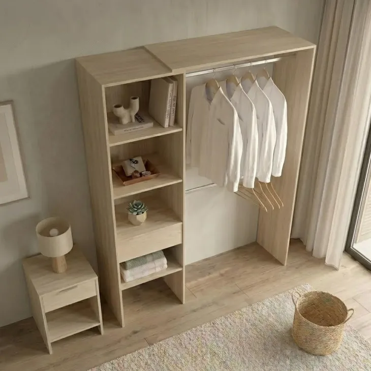 Cabina armadio 160x187h cm allungabile reversibile moderno aperto rovere Mobik