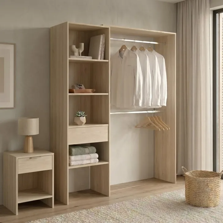 Cabina armadio 160x187h cm allungabile reversibile moderno aperto rovere Mobik