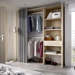 Cabina armadio 160x205h cm allungabile moderno aperto con tenda rovere noce Gover
