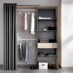 Cabina armadio 160x205h cm allungabile moderno con tenda rovere grafite Gover