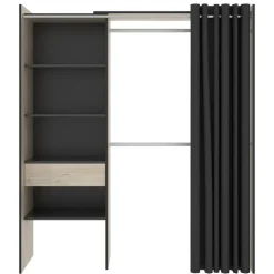 Cabina armadio 160x205h cm allungabile moderno con tenda rovere grafite Gover