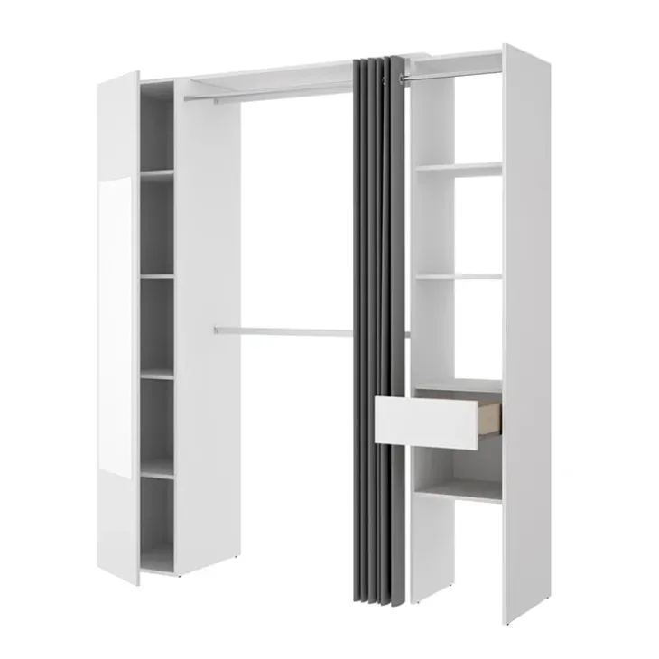 Cabina armadio 177x205h cm 1 anta con specchio moderno bianco grigio Gonzalo