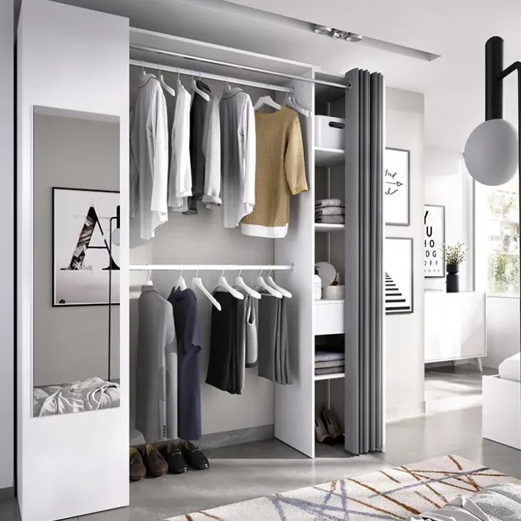 Cabina armadio 177x205h cm 1 anta con specchio moderno bianco grigio Gonzalo