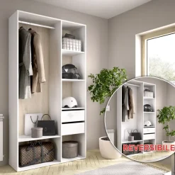 Cabina armadio 98x205h cm 2 cassetti con appendiabiti bianco rovere Vixa