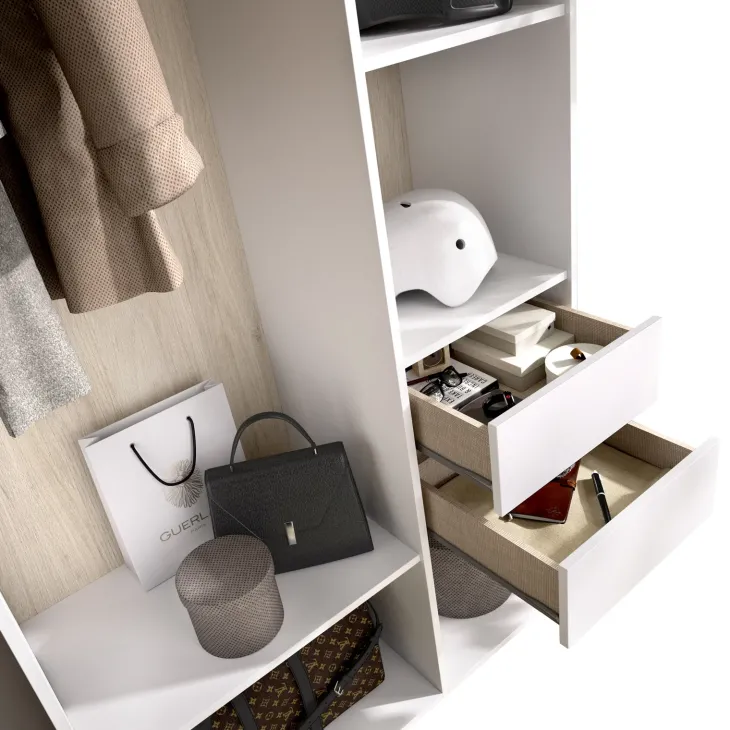 Cabina armadio 98x205h cm 2 cassetti con appendiabiti bianco rovere Vixa