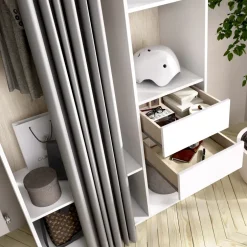 Cabina armadio 98x205h cm 2 cassetti con tenda bianco rovere Vixa