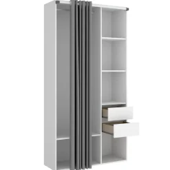 Cabina armadio 98x205h cm 2 cassetti con tenda bianco rovere Vixa