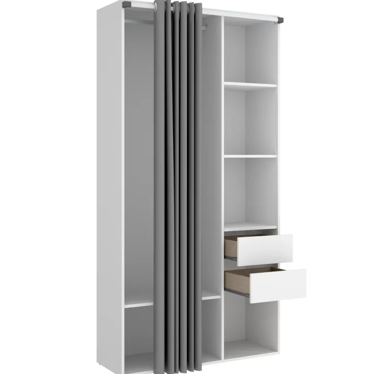 Cabina armadio 98x205h cm 2 cassetti con tenda bianco rovere Vixa