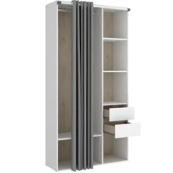 Cabina armadio 98x205h cm 2 cassetti con tenda bianco rovere Vixa
