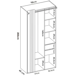 Cabina armadio 98x205h cm 2 cassetti con tenda bianco rovere Vixa