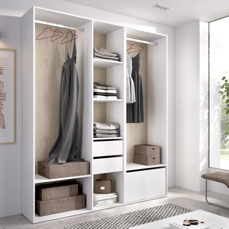 Cabina armadio 158x205h cm con 2 cassetti e scarpiera bianco rovere Vixa