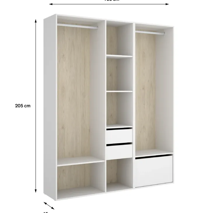 Cabina armadio 158x205h cm con 2 cassetti e scarpiera bianco rovere Vixa