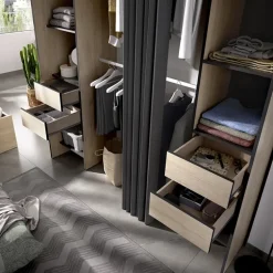 Cabina armadio 179x205h cm con cassetti moderno aperto rovere e grafite Loder