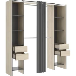 Cabina armadio 179x205h cm con cassetti moderno aperto rovere e grafite Loder