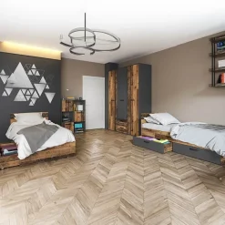Camera da letto completa 2 letti singoli grafite rovere rustico Fada