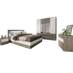 Camera da letto completa matrimoniale con LED rovere scuro bianco opaco Garonna
