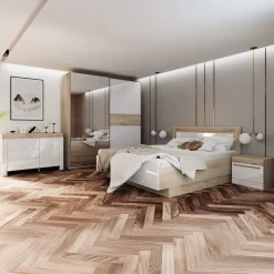 Camera da letto completa matrimoniale bianco lucido rovere sonoma Monaco