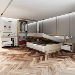 Camera da letto completa matrimoniale bianco lucido rovere sonoma Monaco