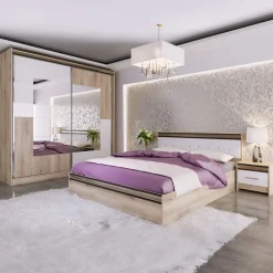Camera da letto completa testiera trapuntata rovere bianco oro Riga