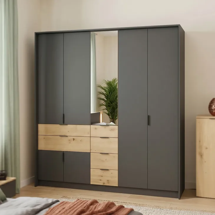 Camera da letto matrimoniale completa moderna rovere rustico e antracite Stephy