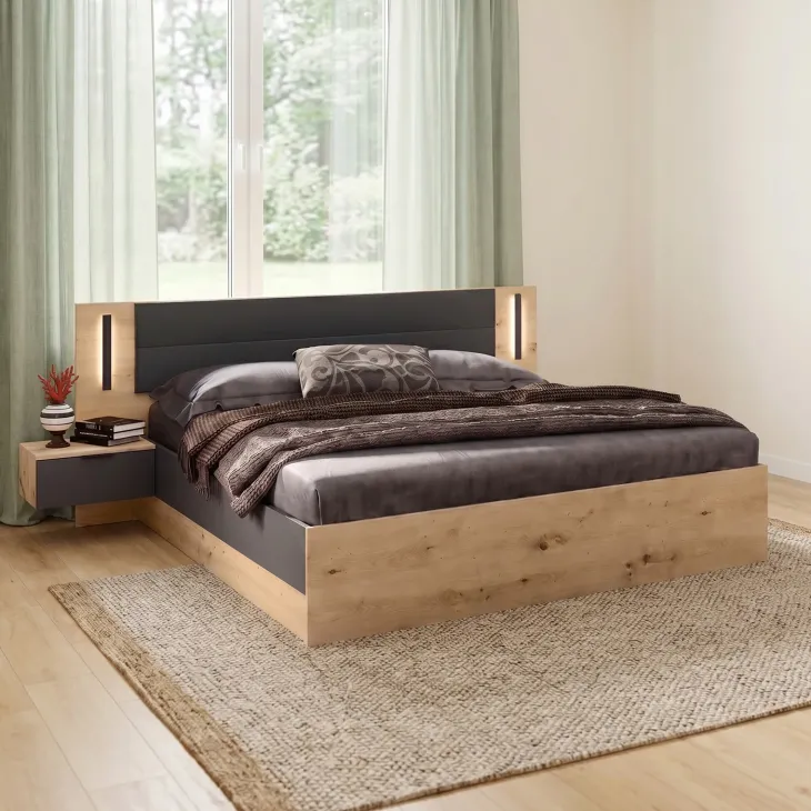 Camera da letto matrimoniale completa moderna rovere rustico e antracite Stephy