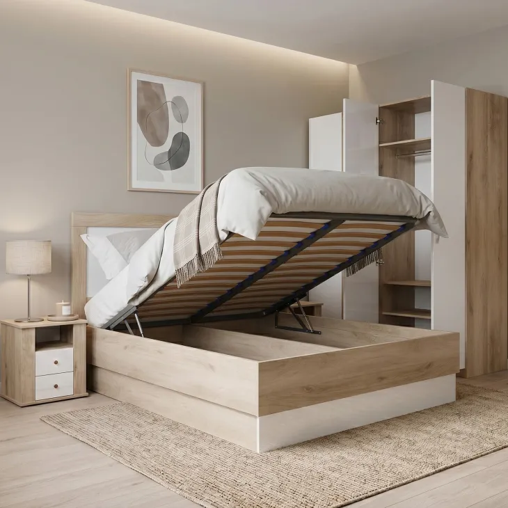 Camera da letto matrimoniale completa rovere bianco lucido Volterra