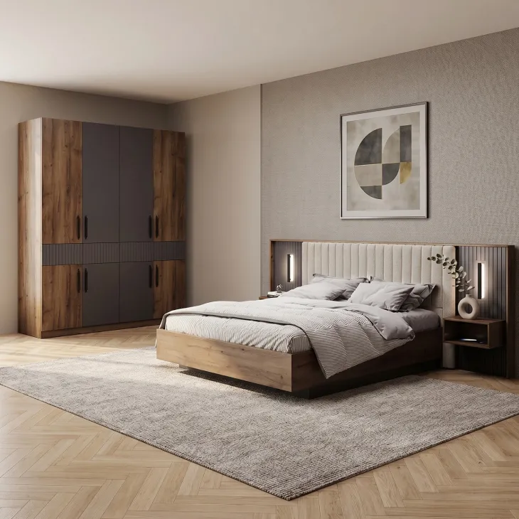 Camera da letto matrimoniale completa noce antracite Onice