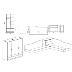 Camera doppio letto completa design noce Caronte