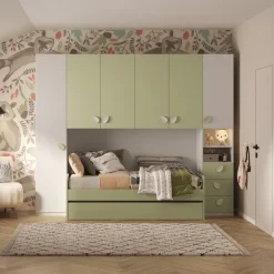 Cameretta a ponte completa con letto estraibile bianco verde Shilly