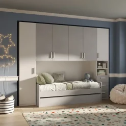 Cameretta a ponte completa con letto estraibile bianco grigio Shilly
