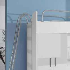 Cameretta a soppalco 204x86cm con armadio e scrivania bianco Luca