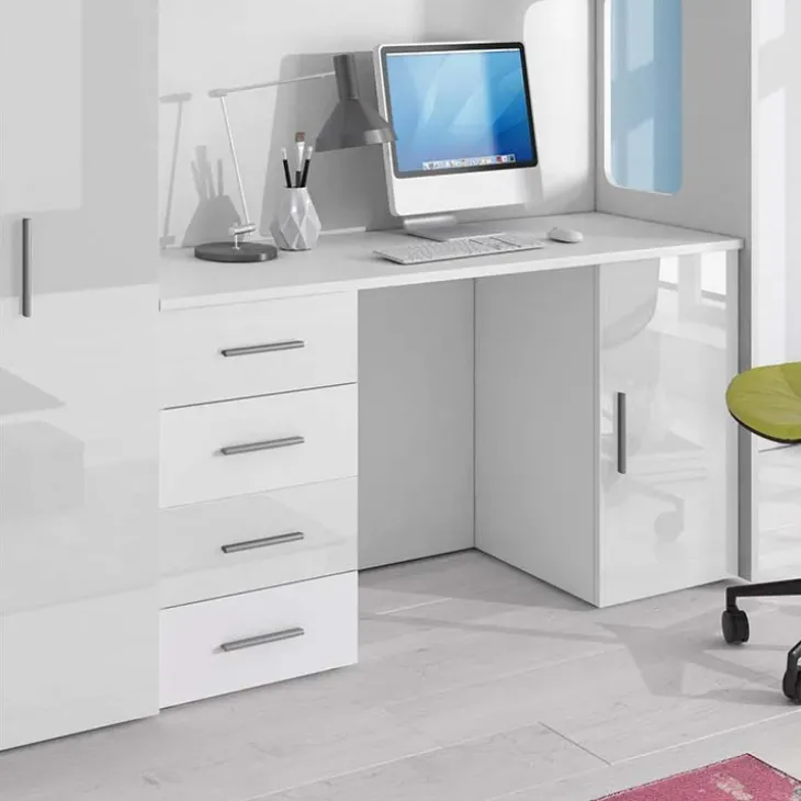 Cameretta a soppalco 204x86cm con armadio e scrivania bianco Luca