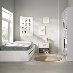 Cameretta bambini completa letto con cassettoni comodino e cabina armadio bianco rovere Bellix