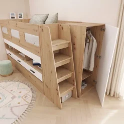 Cameretta bambini completa 2 letti singoli rovere bianco lucido Cindy