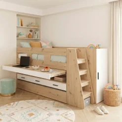 Cameretta bambini completa 2 letti singoli rovere bianco lucido Cindy