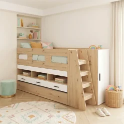 Cameretta bambini completa 2 letti singoli rovere bianco lucido Cindy