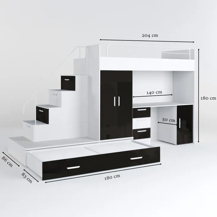 Cameretta bambini completa 2 letti singoli bianco nero Diego Gihome®