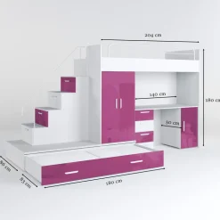 Cameretta bambini completa 2 letti singoli bianco rosa Diego Gihome®
