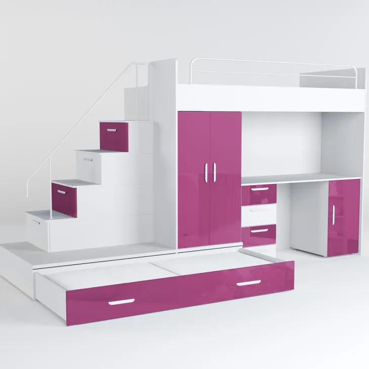 Cameretta bambini completa 2 letti singoli bianco rosa Diego Gihome®