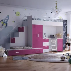 Cameretta bambini completa 2 letti singoli bianco rosa Diego Gihome®