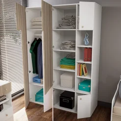 Cameretta bambini completa 1 letto singolo con cassettoni rovere bianco rosa Balocchi