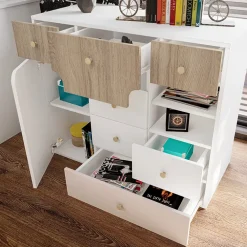 Cameretta bambini completa 1 letto singolo con cassettoni rovere bianco rosa Balocchi