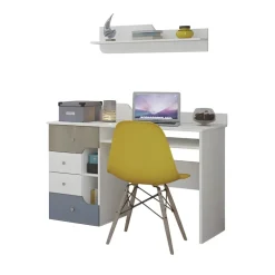 Cameretta bambini completa 1 letto singolo con cassettoni rovere bianco azzurro Balocchi
